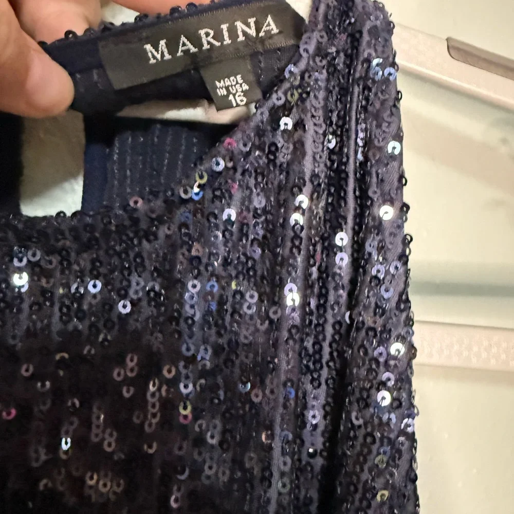 Marina navy blue sequin sleevless mini dress‎